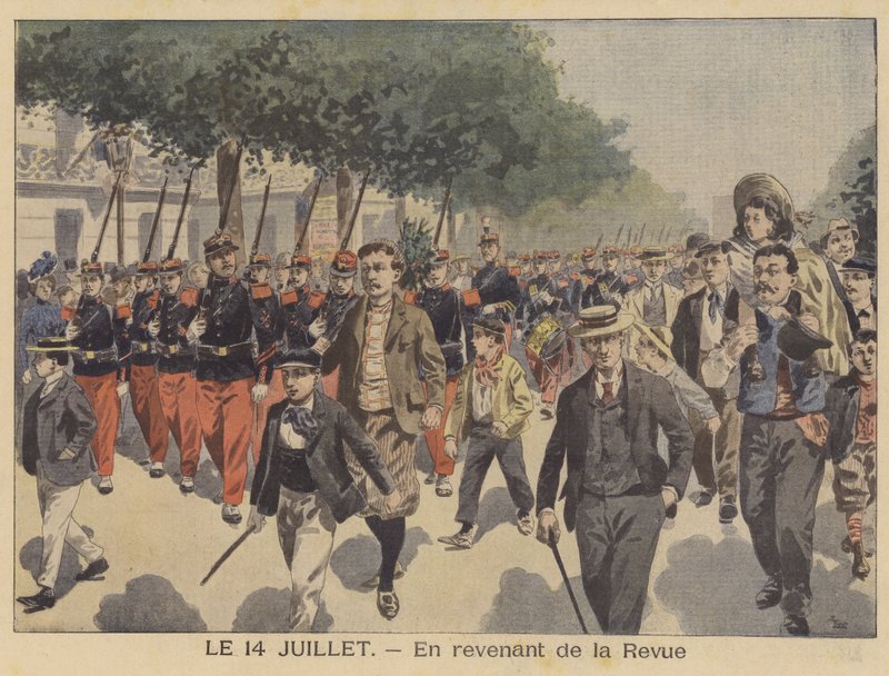 Paluu kotiin Bastille-päivän paraatista (värilitho) tekijältä French School