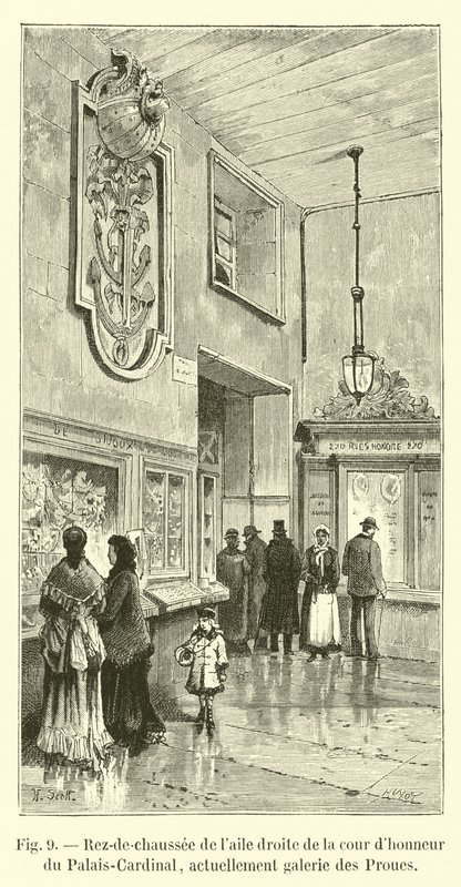 Palais-Cardinalin pääpihan oikean siiven pohjakerros, tällä hetkellä Proues-galleria tekijältä French School