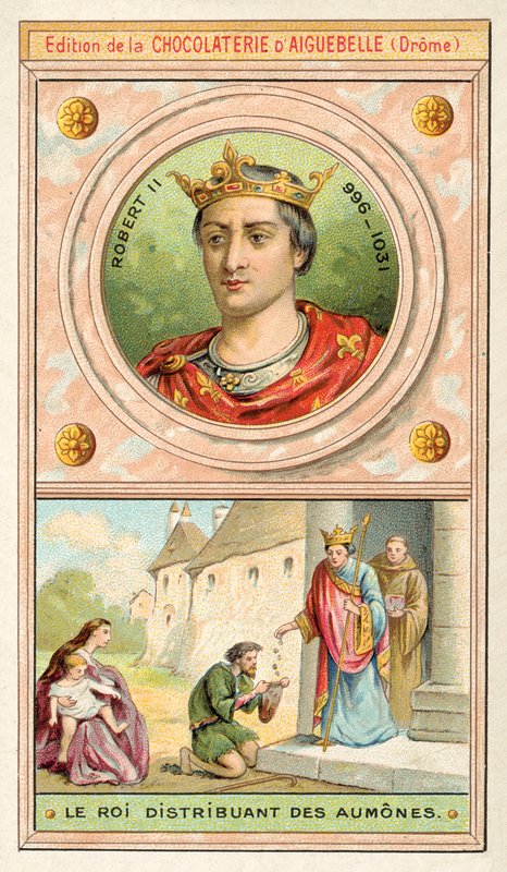 Ranskalainen Robert II jakaa almuja (chromolitho) tekijältä French School