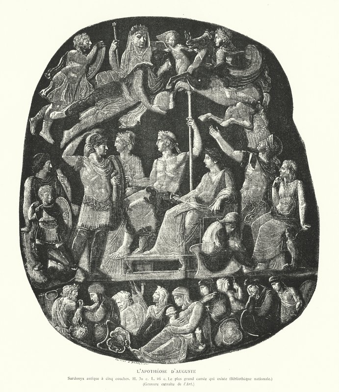 Roomalainen onyx cameo, joka kuvaa keisari Augustuksen apoteoosia (kaiverrus) tekijältä French School