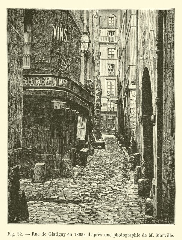Rue de Glatigny vuonna 1865; M Marvillen valokuvasta tekijältä French School
