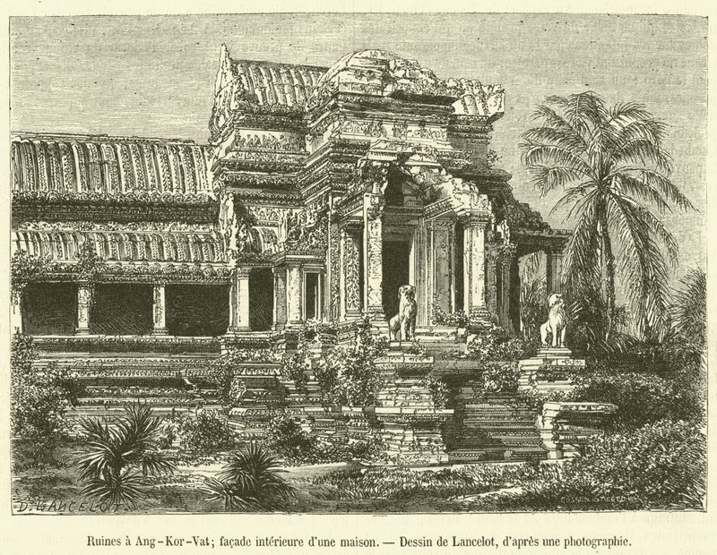 Angkor-Vatin rauniot, talon sisäjulkisivu (kaiverrus) tekijältä French School