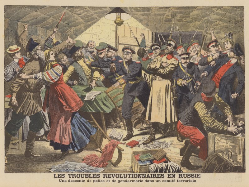 Venäjän poliisi hajottaa vallankumouksellisen kokouksen (värilitho) tekijältä French School