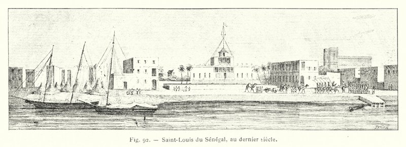 Senegalin Saint-Louis viime vuosisadalla (kaiverrus) tekijältä French School