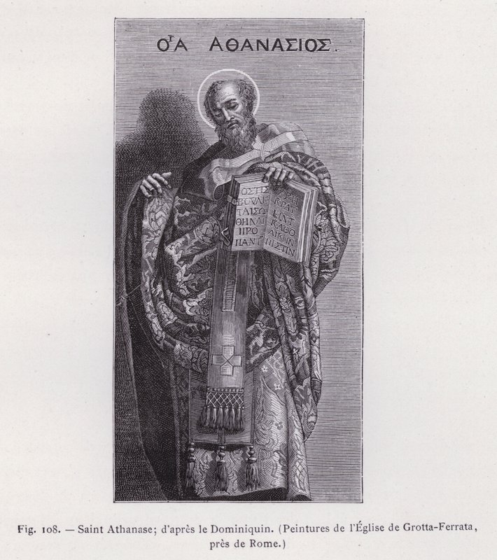 Pyhä Athanasius; Dominichinon jälkeen, maalauksia Grotta-Ferratan kirkosta, lähellä Roomaa (kaiverrus) tekijältä French School