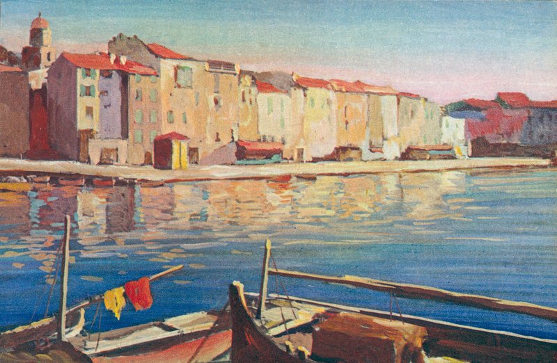 Saint Tropez: Näkymä Quai Suffren -puistosta (värilitografia) tekijältä French School