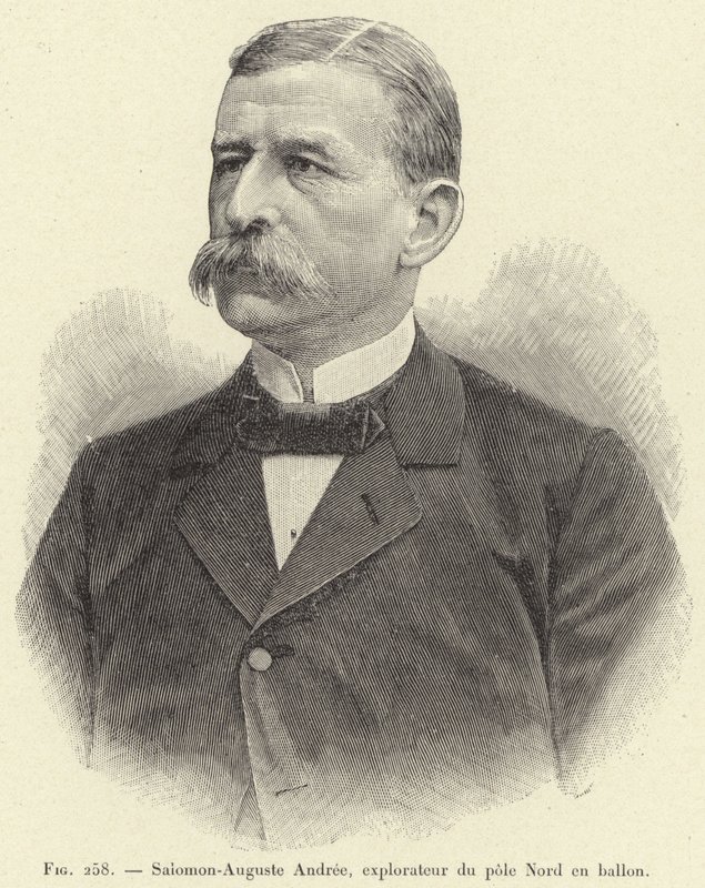 Salomon-August Andree, pohjoisnavan tutkija ilmapallossa (kaiverrus) tekijältä French School