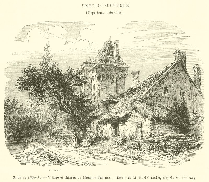 Olohuone 1850-51, Menetou-Couturen kylä ja linna (kaiverrus) tekijältä French School