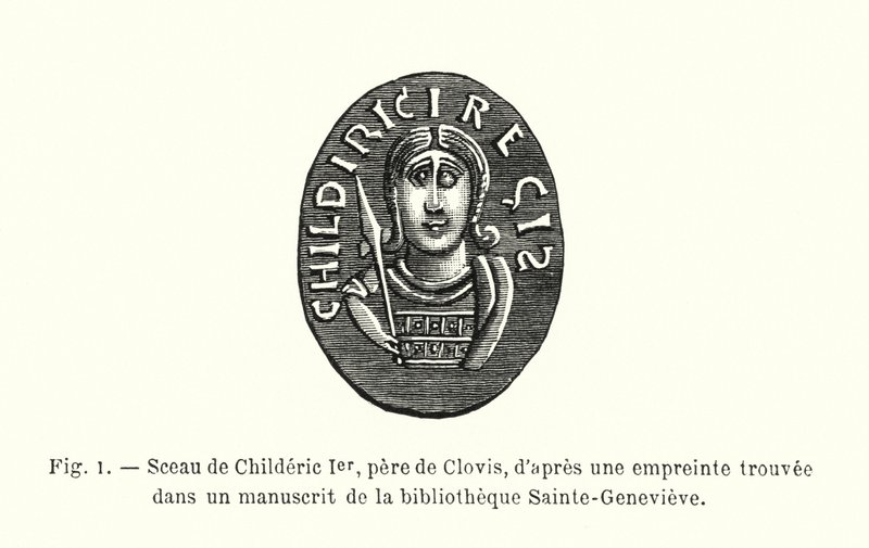 Childeric I:n, Clovisin isän, sinetti Sainte-Genevieven kirjaston käsikirjoituksesta löytyneestä jäljestä (kaiverrus) tekijältä French School