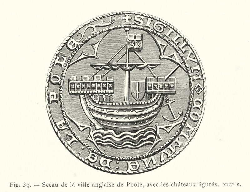 Englannin Poolen kaupungin sinetti linnahahmoilla, 1200-luku (kaiverrus) tekijältä French School