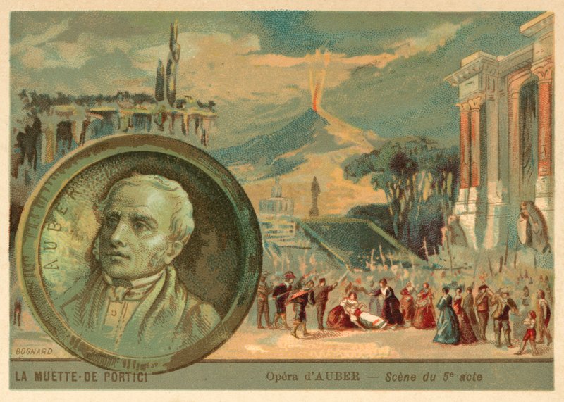 Kohtaus Daniel Auberin oopperasta La Muette de Portici (chromolitho) tekijältä French School