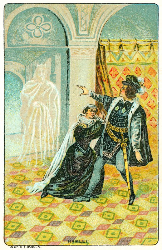 Kohtaus Shakespearen Hamletista (chromolitho) tekijältä French School