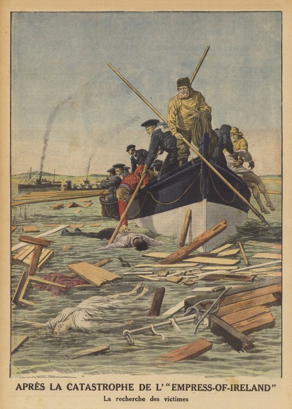 Irlannin keisarinnan uppoamisen uhrien etsiminen (väri litho) tekijältä French School