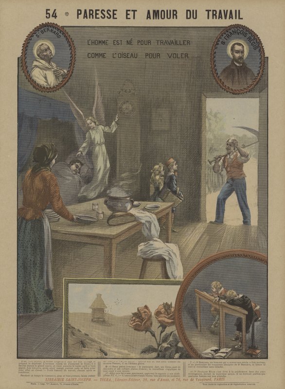 Laiskuus ja ahkeruus (väri litho) tekijältä French School