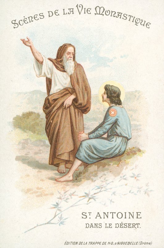 Pyhä Antonius Suuri erämaassa (chromolitho) tekijältä French School