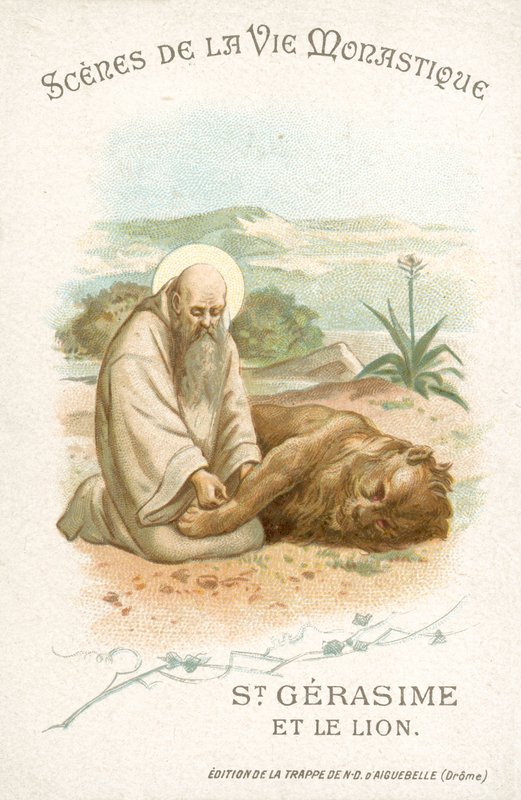 Pyhä Gerasimus ja leijona (chromolitho) tekijältä French School