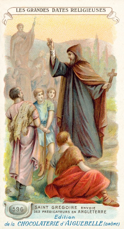 St Gregory lähettää lähetyssaarnaajia Englantiin, 596 (chromolitho) tekijältä French School