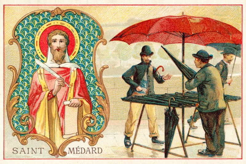 St Medardus, sään suojeluspyhimys (chromolitho) tekijältä French School