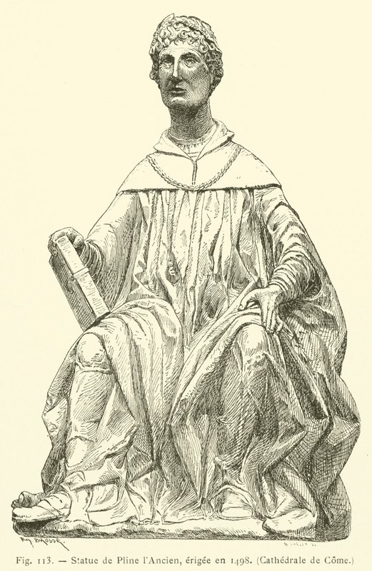 Plinius vanhimman patsas, pystytetty vuonna 1498, Comen katedraali (kaiverrus) tekijältä French School