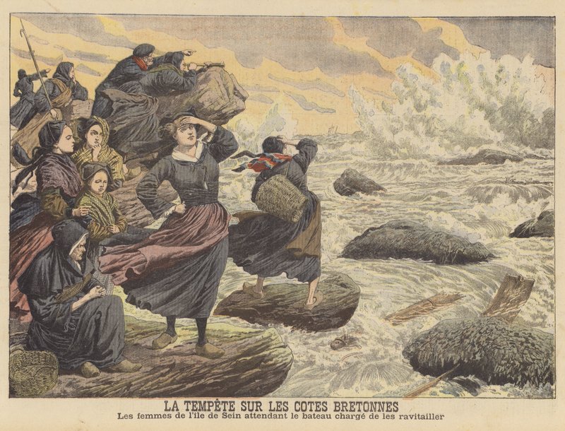 Myrskyt Bretagnen rannikolla (väri litho) tekijältä French School