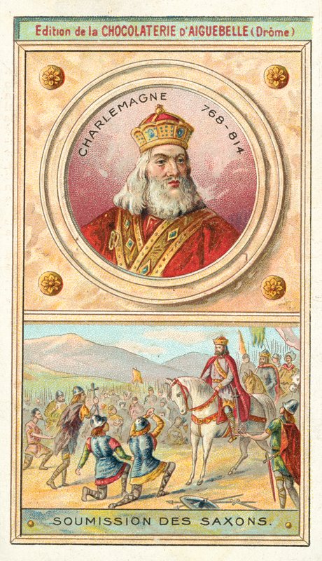 Saksien alistuminen Kaarle Suurelle, 785 (chromolitho) tekijältä French School