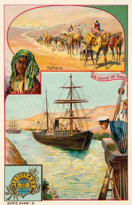 Suezin kanava ja Saharan autiomaa, Egypti (chromolitho) tekijältä French School
