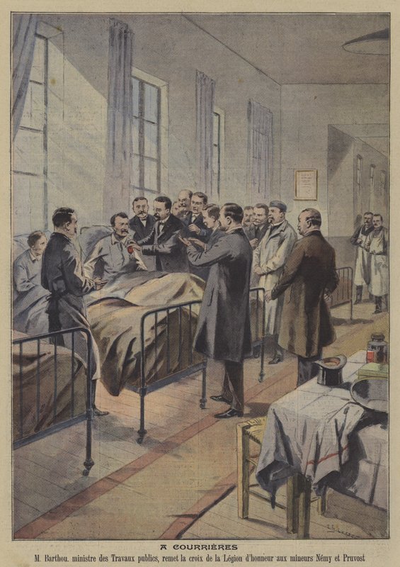 Courrieresin kaivoksen katastrofista selviytyneet, Ranska (värilitho) tekijältä French School