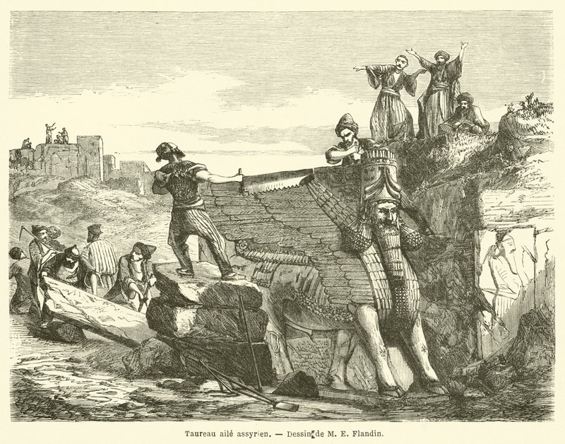 Assyrian siivekäs härkä (kaiverrus) tekijältä French School