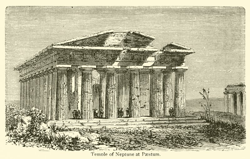 Neptunuksen temppeli Paestumissa (kaiverrus) tekijältä French School