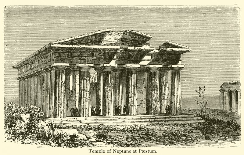 Neptunuksen temppeli Paestumissa (kaiverrus) tekijältä French School