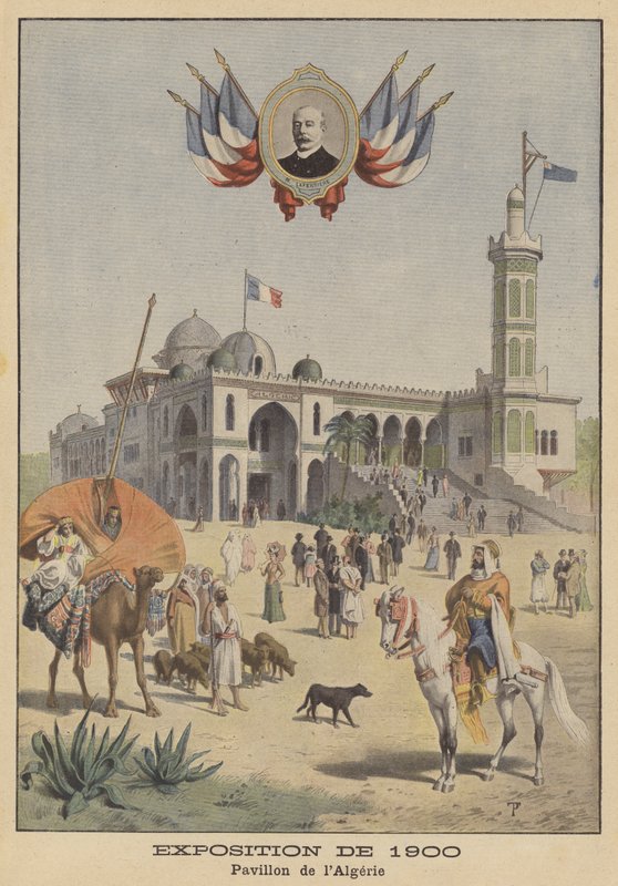 Algerian paviljonki Exposition Universelle -näyttelyssä 1900 Pariisissa (värilitho) tekijältä French School