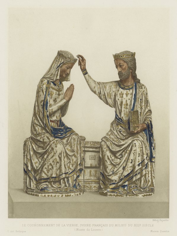 Neitsyen kruunaus, norsunluu, ranska, 1200-luvun puoliväli (väri litho) tekijältä French School