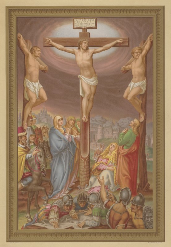 Ristiinnaulitseminen (chromolitho) tekijältä French School