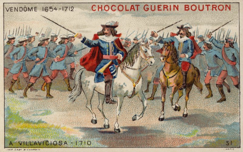Vendomen herttua Villaviciosan taistelussa (chromolitho) tekijältä French School