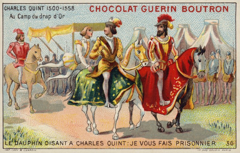 Keisari Kaarle V kultakankaalla (chromolitho) tekijältä French School