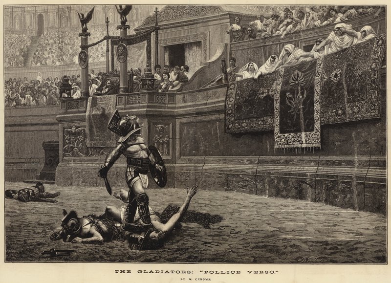 Gladiaattorit, "Pollice Verso" (kaiverrus) tekijältä French School