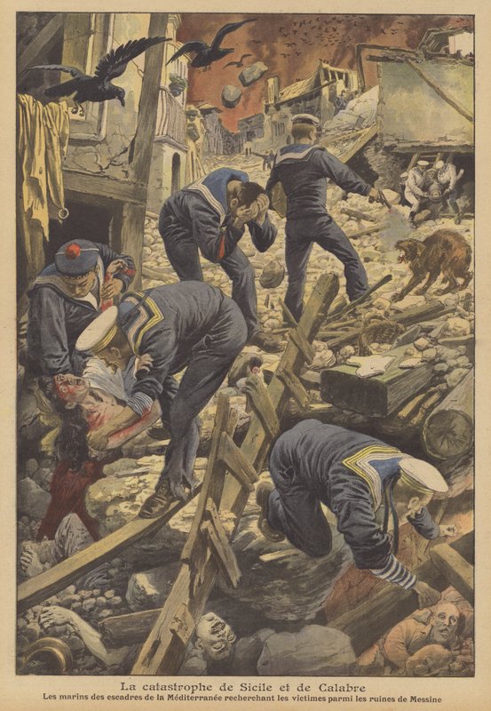 Messinan maanjäristys 1908, Sisilia (väri litho) tekijältä French School