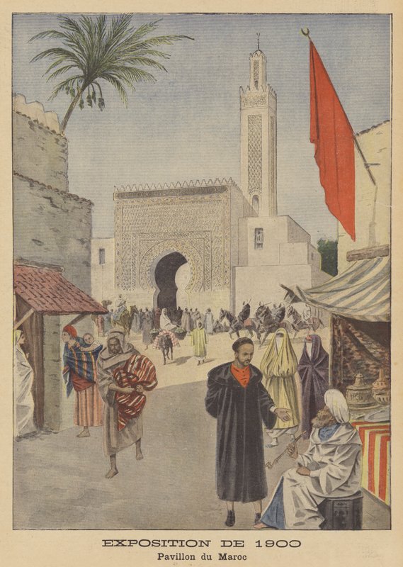 Marokon paviljonki Exposition Universelle -näyttelyssä 1900 Pariisissa (värilitho) tekijältä French School