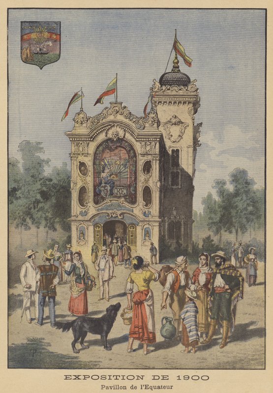 Ecuadorin paviljonki Exposition Universelle -näyttelyssä 1900 Pariisissa (värilitho) tekijältä French School