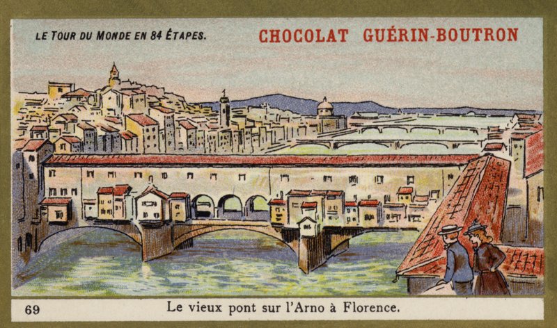 Ponte Vecchio Arnon yli, Firenze (chromolitho) tekijältä French School