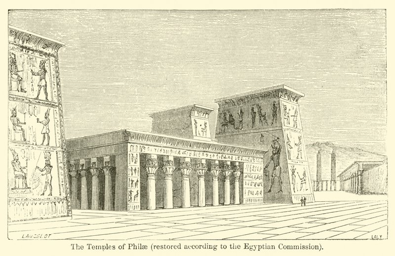 Philaen temppelit, kunnostettu Egyptin komission mukaan (kaiverrus) tekijältä French School