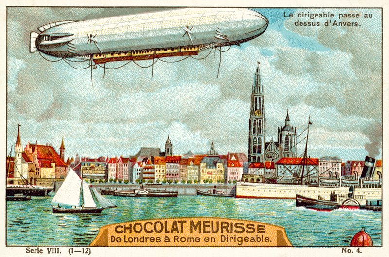 Antwerpenin yli kulkeva ilmalaiva (chromolitho) tekijältä French School