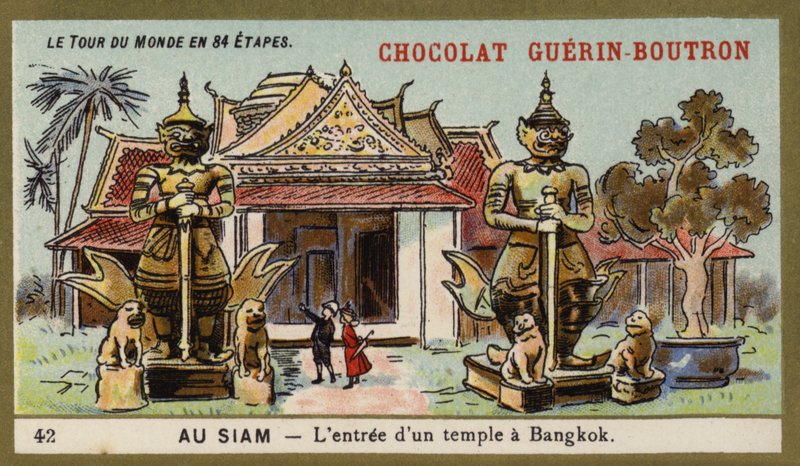 Temppelin sisäänkäynti Bangkokissa, Siamissa (chromolitho) tekijältä French School