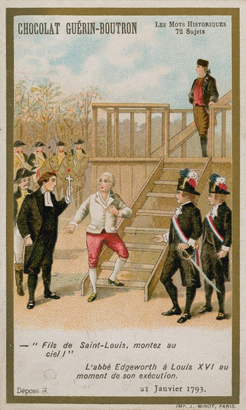 Ranskan kuninkaan Ludvig XVI:n teloitus 21. tammikuuta 1793. (chromolitho) tekijältä French School