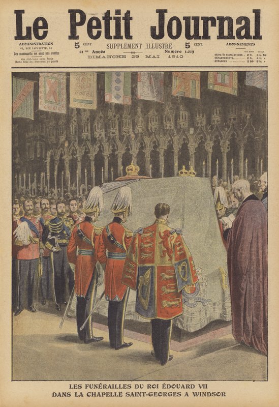 Kuningas Edward VII:n hautajaiset St Georgen kappelissa, Windsorissa (värilitho) tekijältä French School