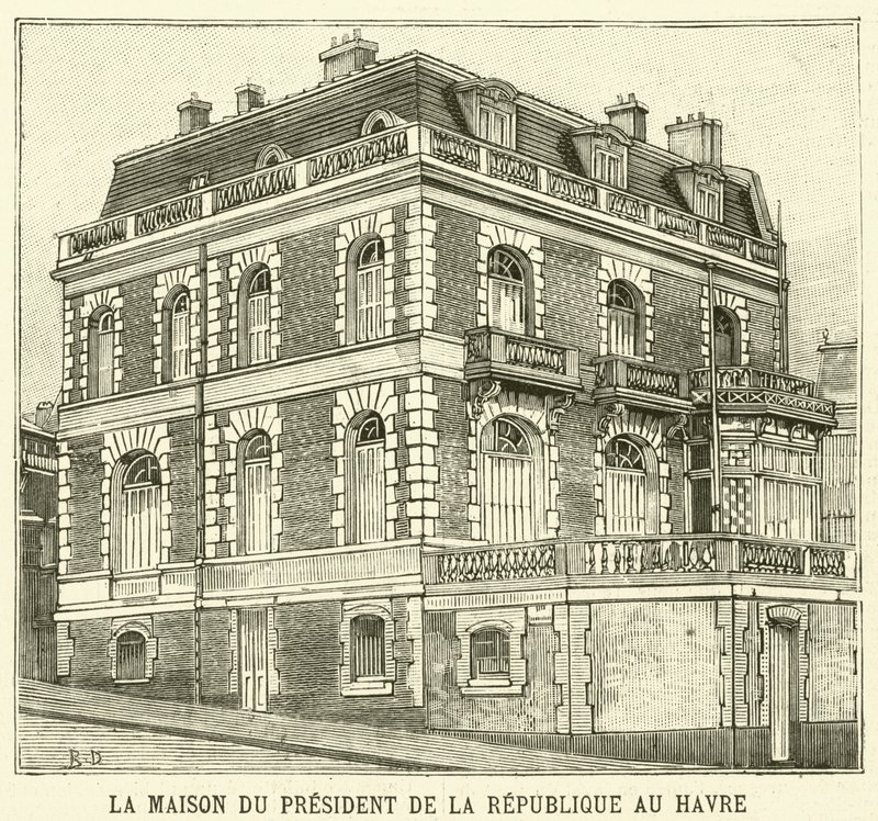 Ranskan presidentin talo Le Havressa (kaiverrus) tekijältä French School