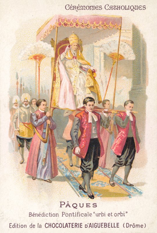 Paavi kannetaan antamaan perinteinen pääsiäissiunaus (chromolitho) tekijältä French School