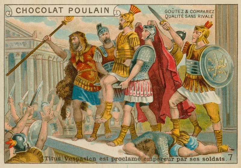Titus julistettiin keisariksi, Chocolat Poulain -kauppakortti tekijältä French School