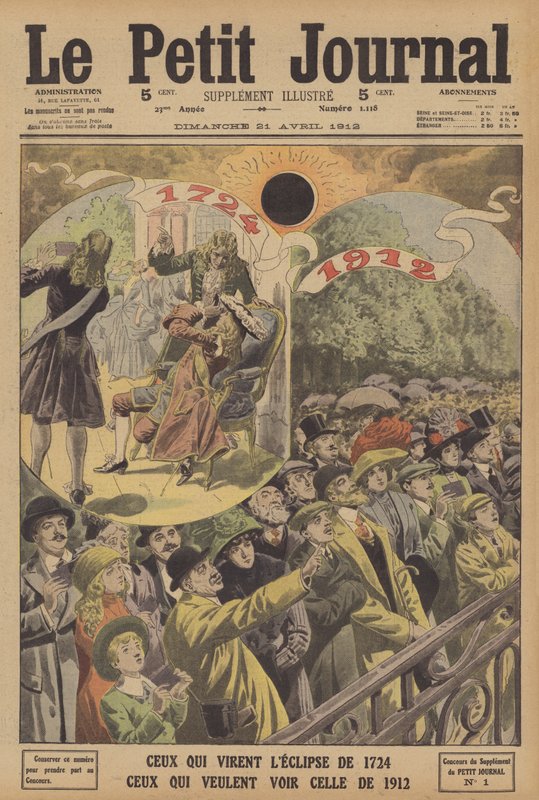 Täydelliset auringonpimennykset vuosina 1724 ja 1912 (värinen lito) tekijältä French School