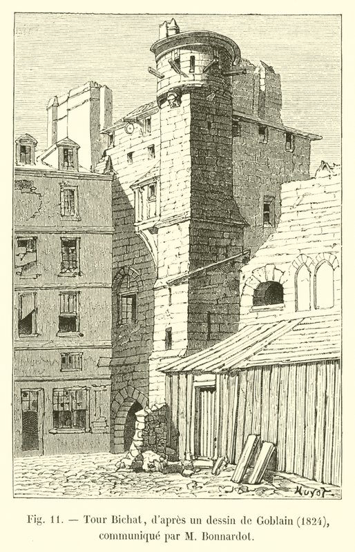 Tour Bichat, Gobelinin piirustuksen, 1824, M Bonnardotin välittämän, mukaan tekijältä French School